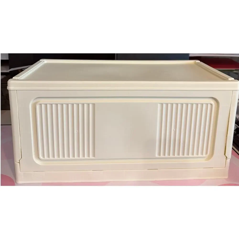 Modular Stackable Storage Cabinet Collapsible Storage Bins with wheels beige NEW